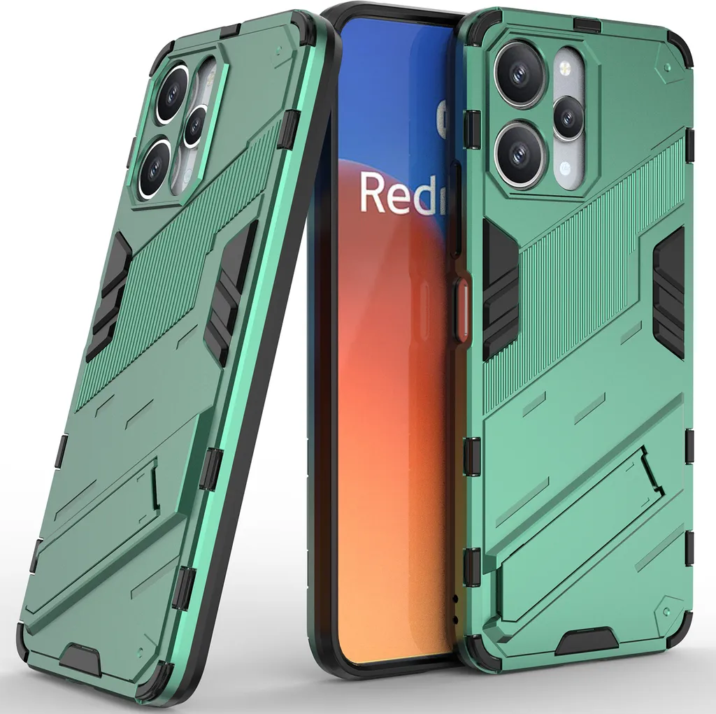 Cover Xiaomi Redmi 12 Poco M6 Pro 5G Antiurto Verde Militare con Supporto