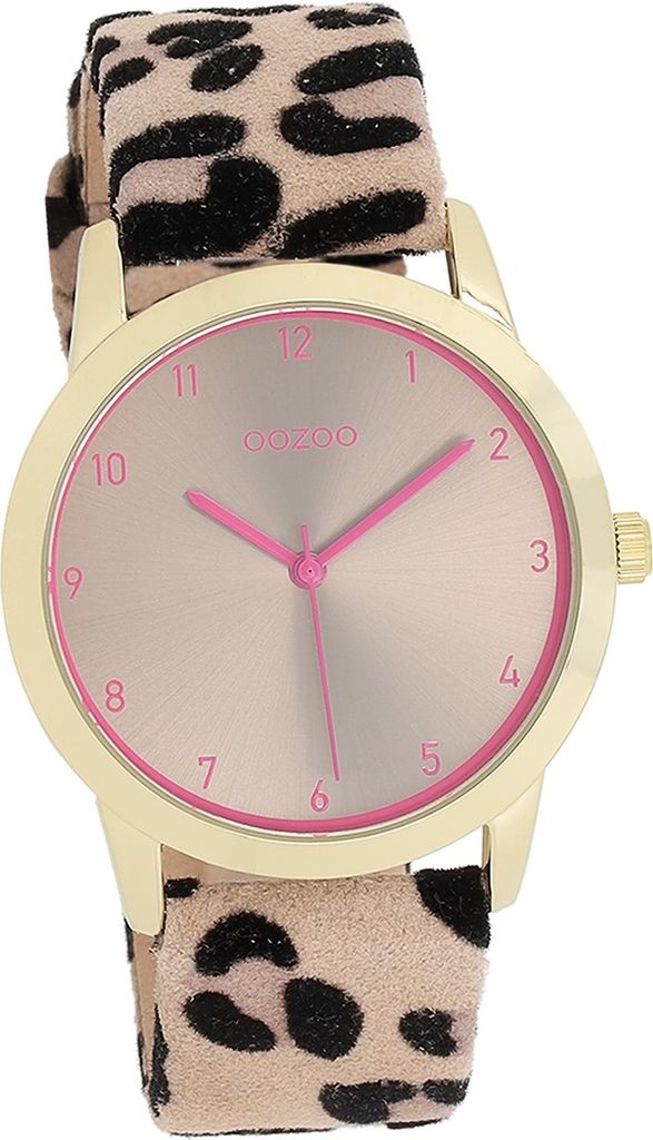 Oozoo Leder Damen Uhr Analog Quarzuhr Armband beige schwarz Timepieces D2UOC11374