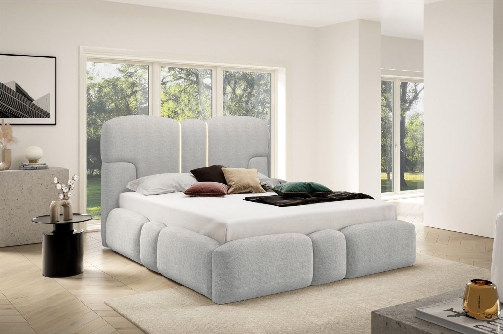 Polsterbett Schlafzimmerbett JORDAN 140x200cm Komplettset in Stoff Doha Hellgrau
