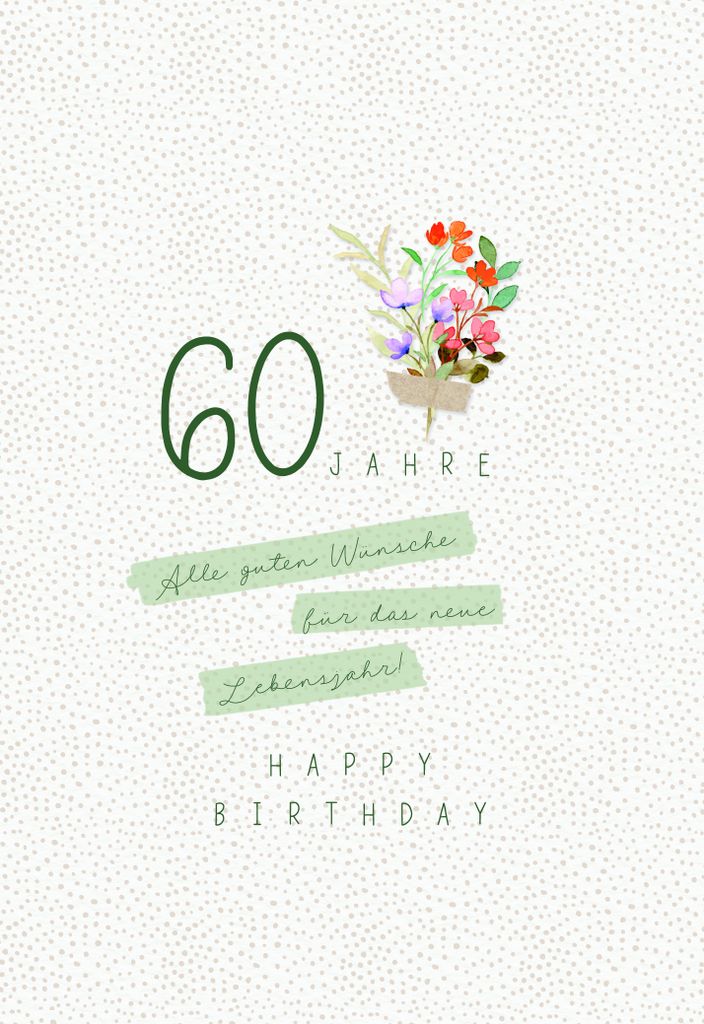 Zahlengeburtstag 60 Jahre - Karte - Blumen, Naturkarton