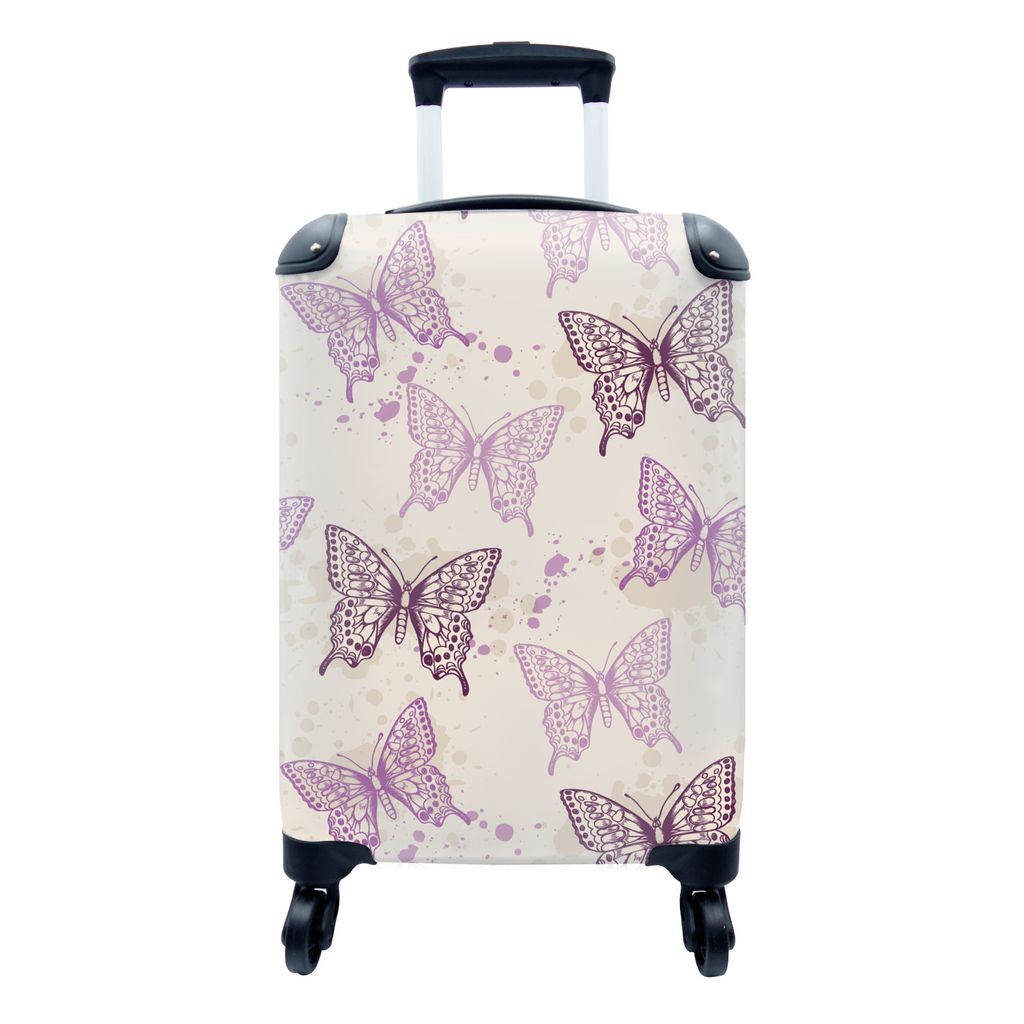 MuchoWow Koffer Handgepäck Trolley Rollkoffer Kleine Reisekoffer mit 4 Rollen - Tiere - Muster - Schmetterling - Cabin Size < 55x40x23 cm & 55x4...