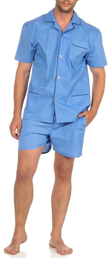 Klassischer Herren Shorty Pyjama kurzarm gewebt mit Produktbild 