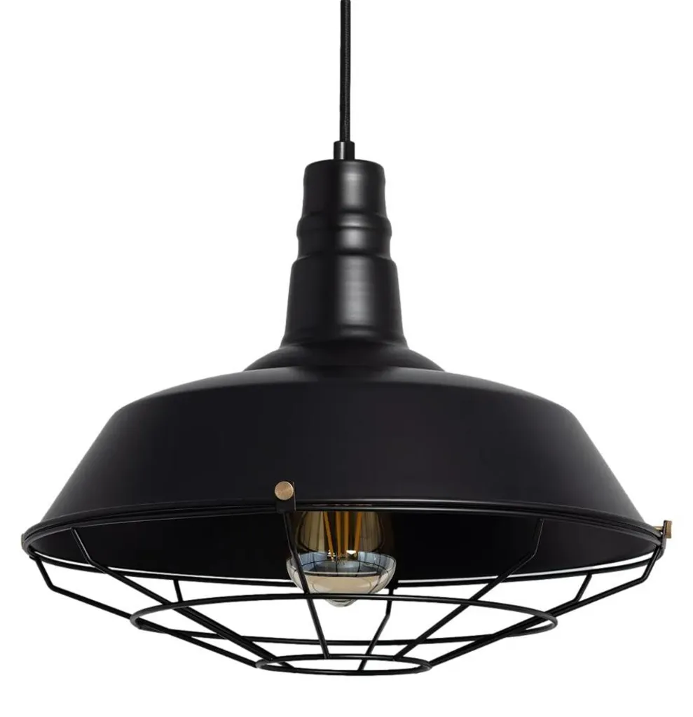 Suspension noire pour table à manger luminaire rétro E27 métal Abruzzo
