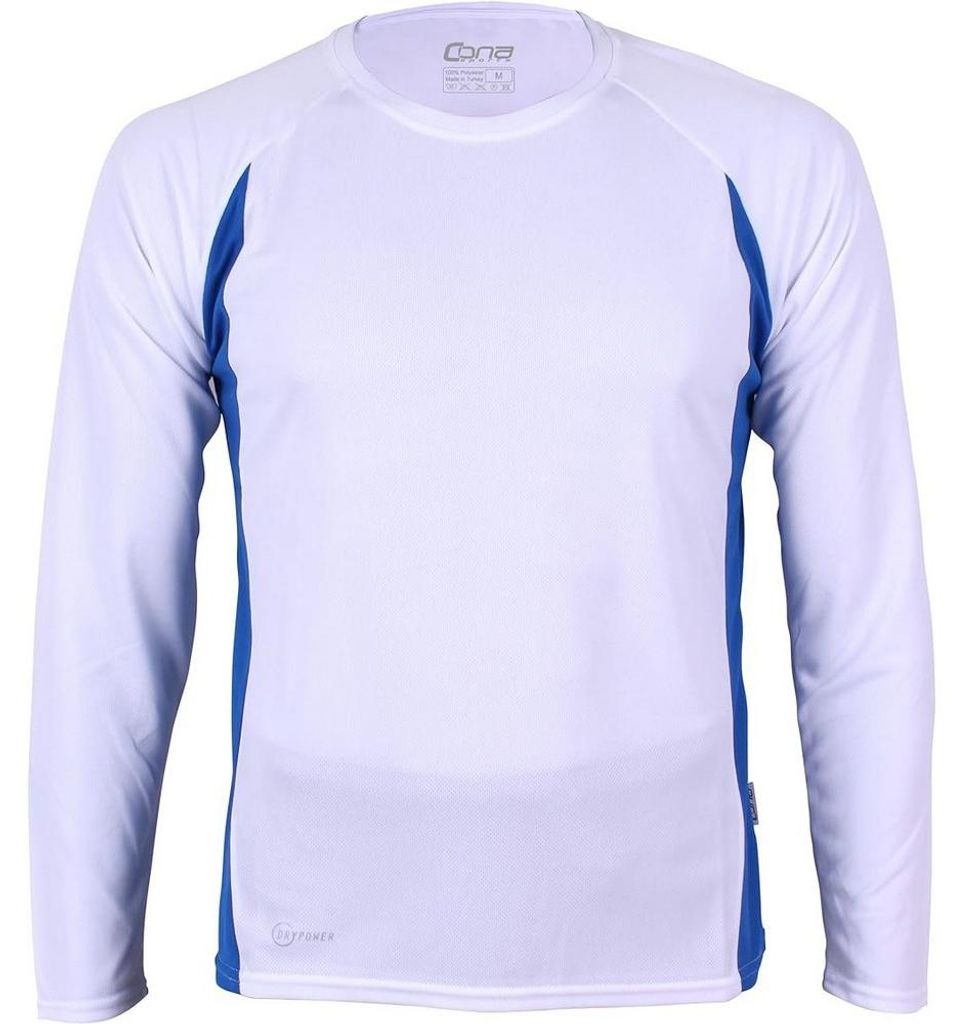 Cona Sports - T-Shirt für Herren, Kurzer Stehkragen, Technisch, Langärmlig LT3058 (S) (Weiß/Königsblau)