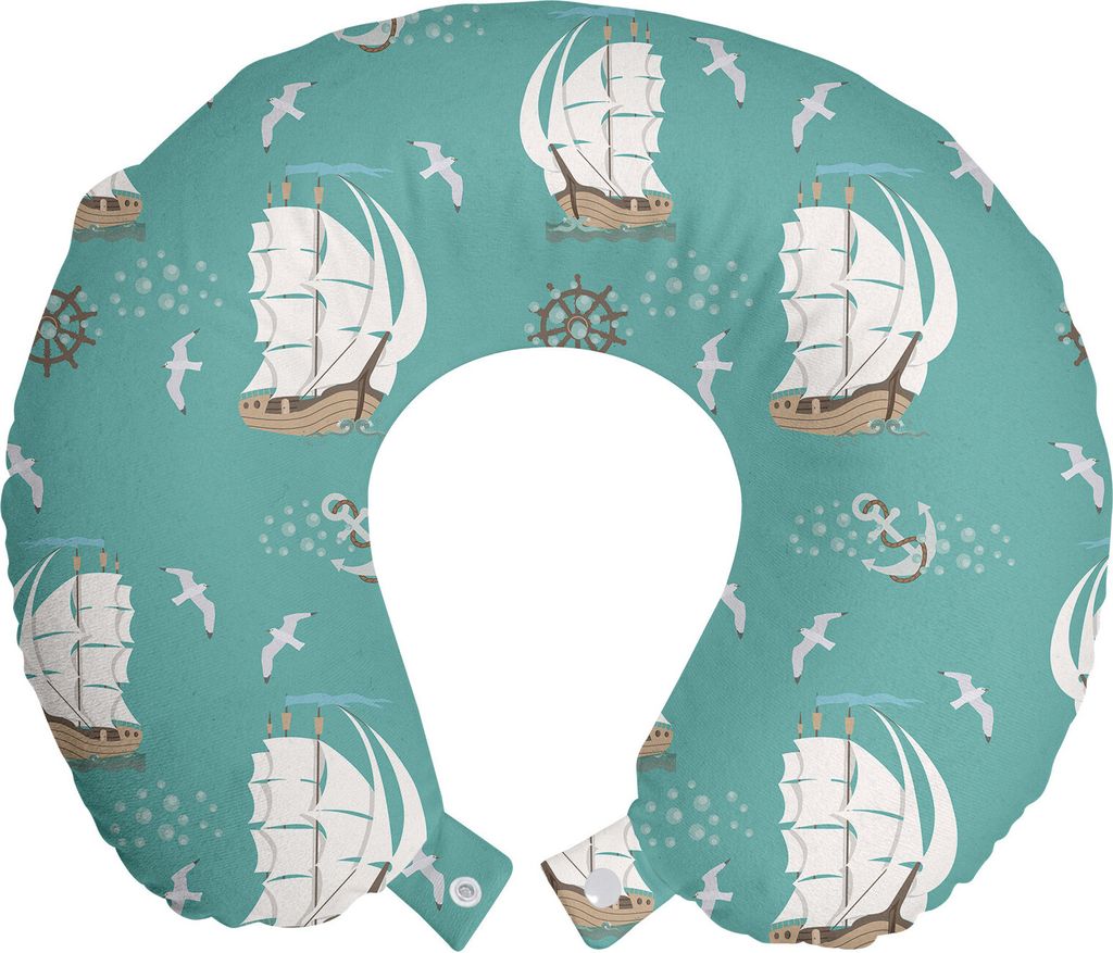 ABAKUHAUS Segeln Reisekissen Nackenkissen, Piraten-Schiffs-Anker Seagulls, Schaumstoff Reiseartikel für Flugzeug und Auto, 30x30 cm, Pale Teal Elf...