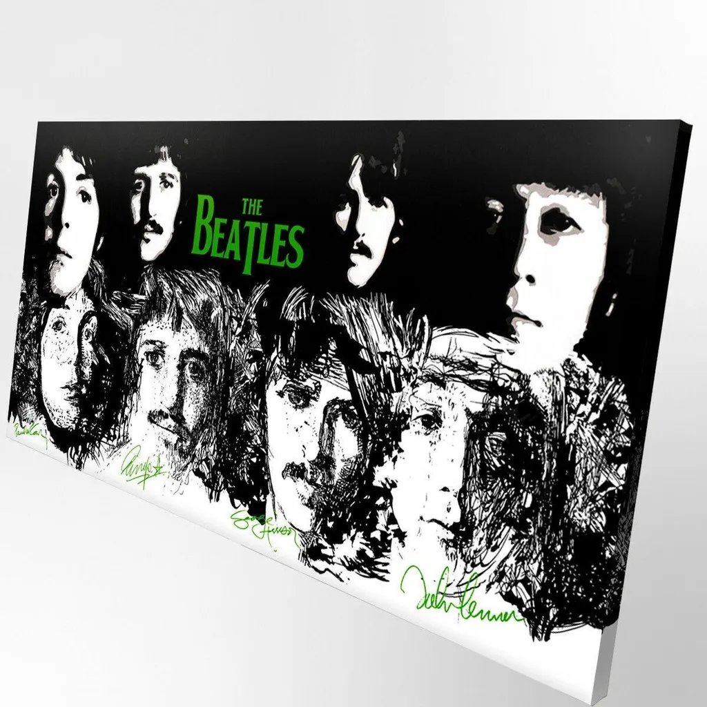 Tableau Beatles Noir et Vert 100x50 cm - Toile Canvas Grand Format