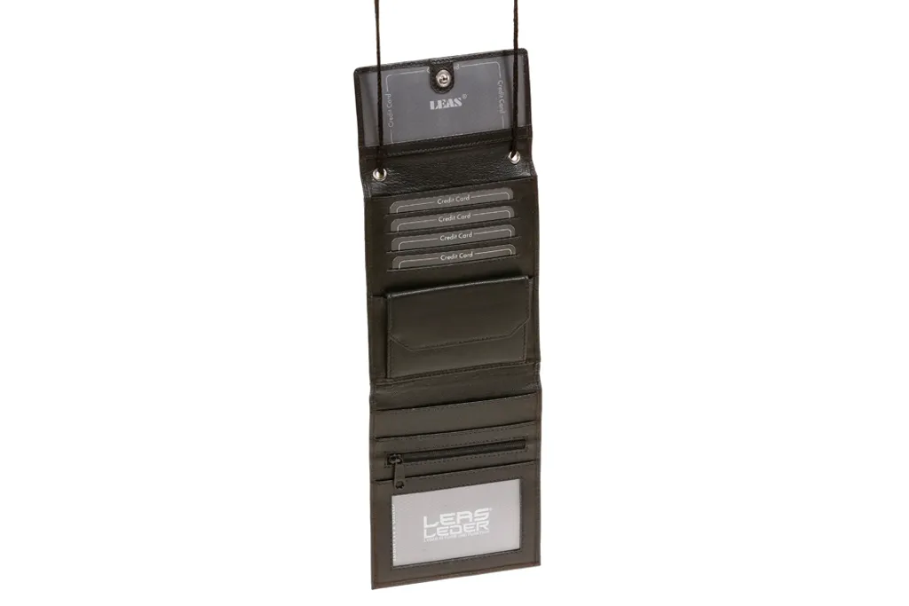 Pochette de cou LEAS Travel-Line en cuir véritable noir pour cartes