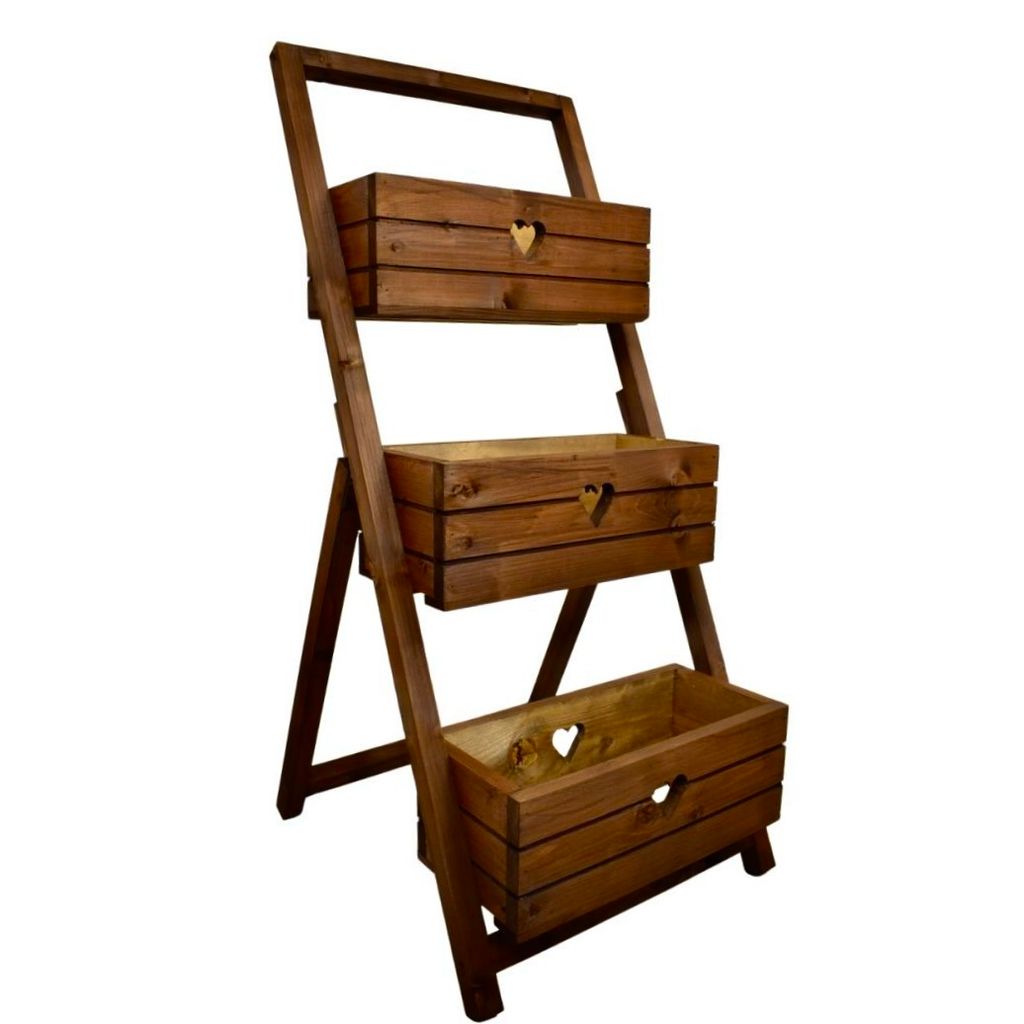 Blumenständer aus Holz mit drei Blumenkästen, Hochbeete für den Garten braun mit Herz