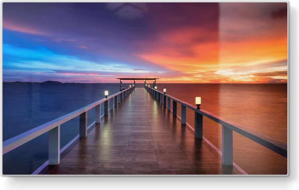 DEQORI Frühstücksbrett Glas 23x14 cm 'Holzkai am Abend' Schneidebrett Platte