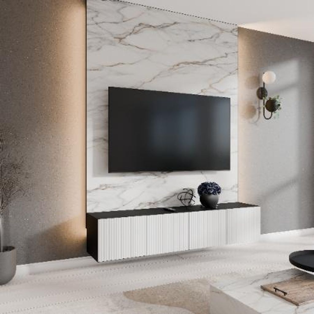 Margaret Hadas24 TV-Schrank Noe Fernsehschrank TV-Lowboard 200 cm Hängend modernes Design Wohnzimmer Wandmontage, TV Möbel schwarz, weiß