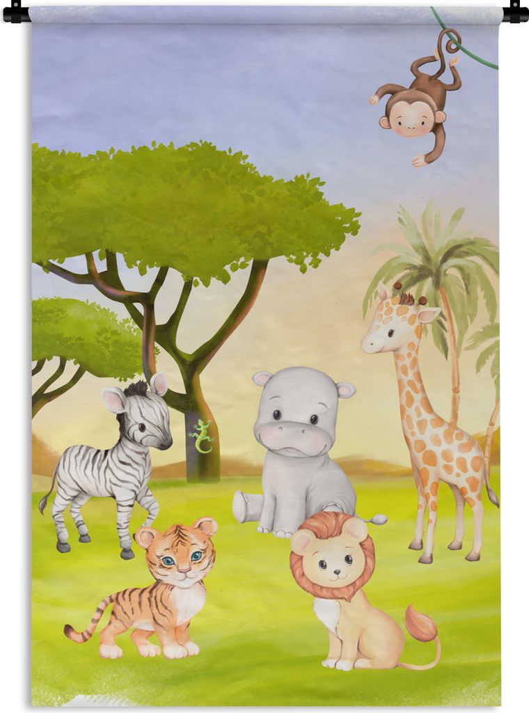 MuchoWow Wandteppich Wandbehang Dschungel - Tiere - Kinder 90x135 cm Tapisserie Dekoration Wandtuch - Baumwolle - Wandskulptur