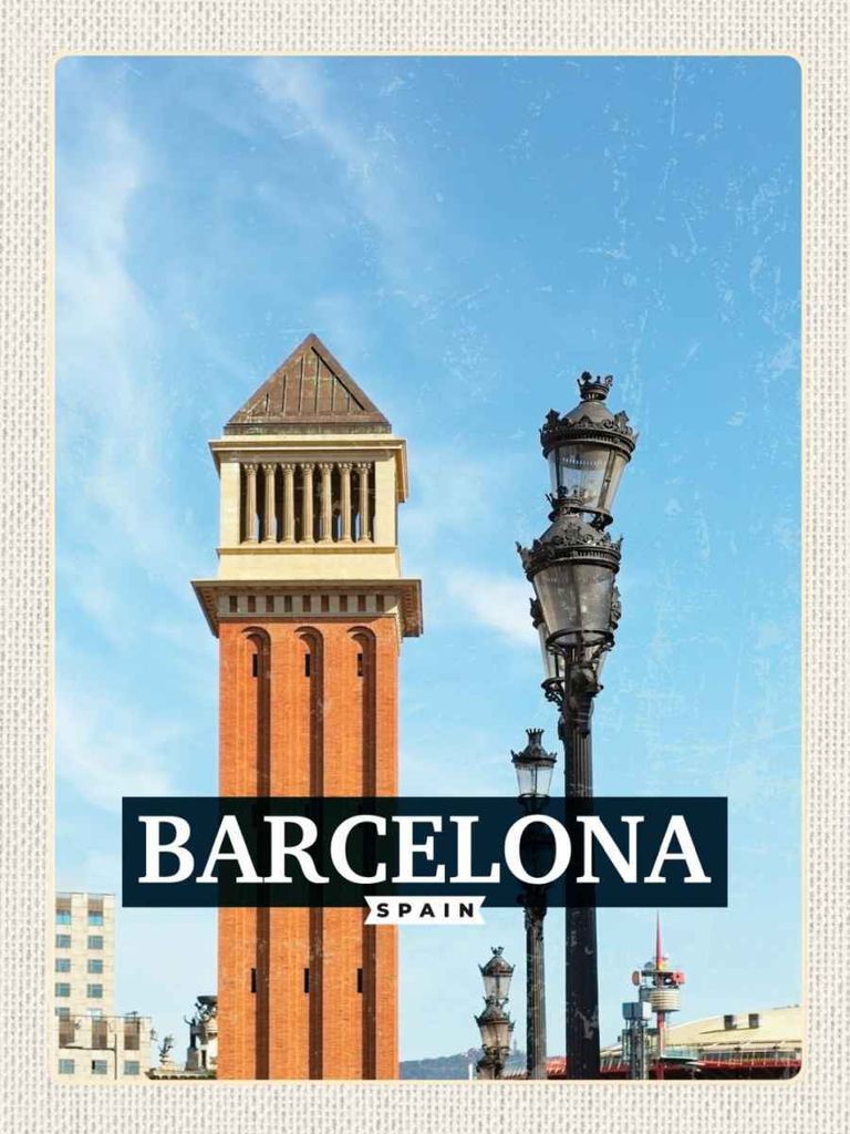 vianmo Holzschild 40x30 cm Barcelona Spanien Bild Tag Mosaik Bildmotiv Reisemotiv Abenteuer Reisen