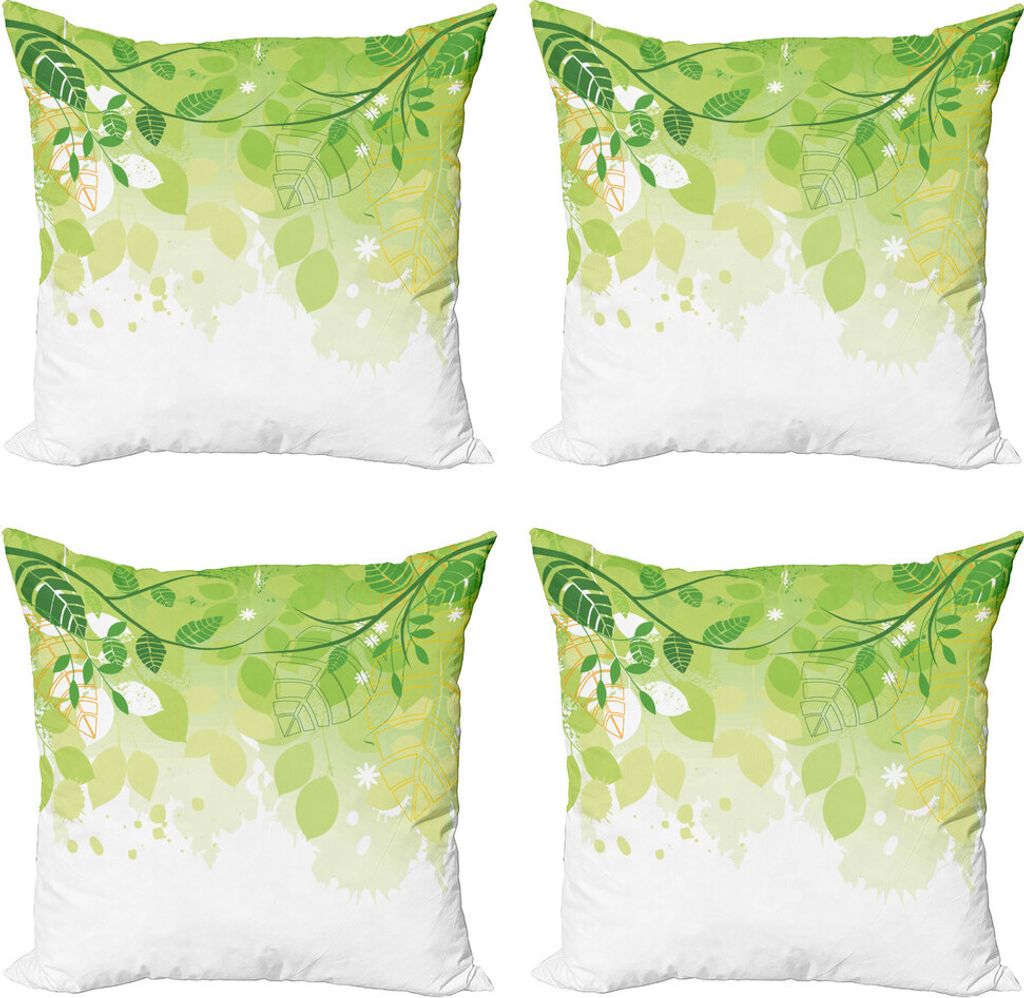 ABAKUHAUS Grünes Blatt Kissenbezug Set (4 Stück), Blätter Fantasie Flora, Moderner Doppelseitiger Digitaldruck, 45 cm x 45 cm, Grün, Gelb, Weiß
