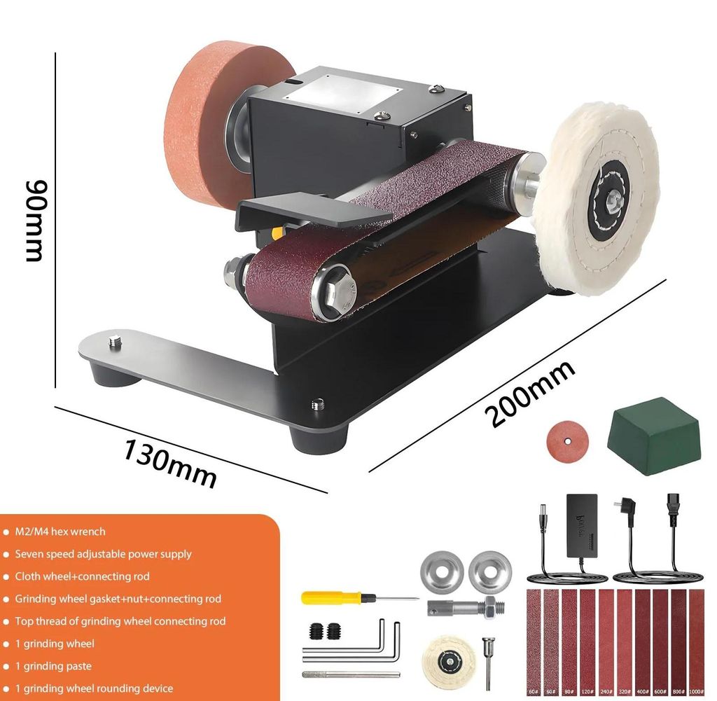 Mini Bandschleifer - Elektrische Schleifmaschine - 800W Motor - 7-stufige Drehzahlregelung - Polieren und Schleifen - Messerschärfer