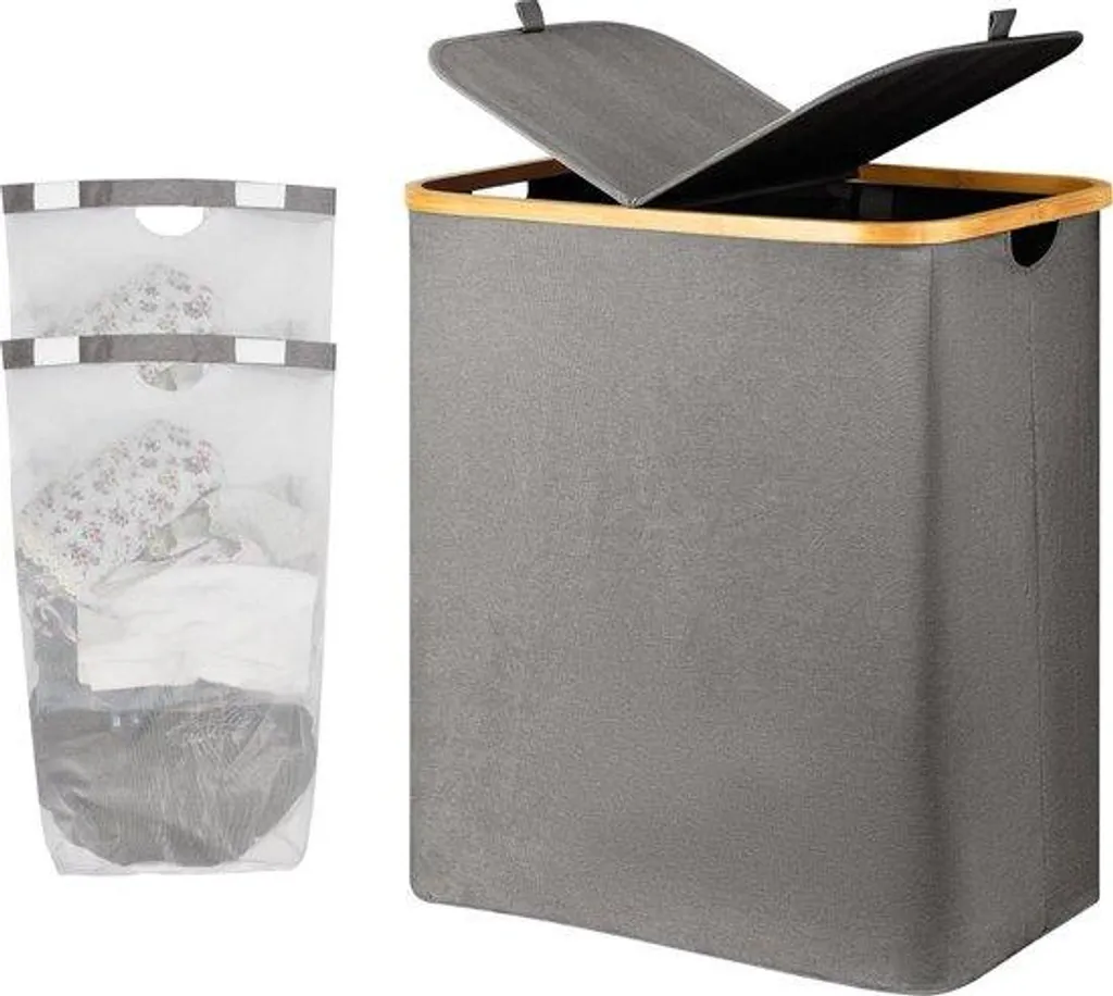 Corbeille à linge double bac 140 litres gris anthracite grand format