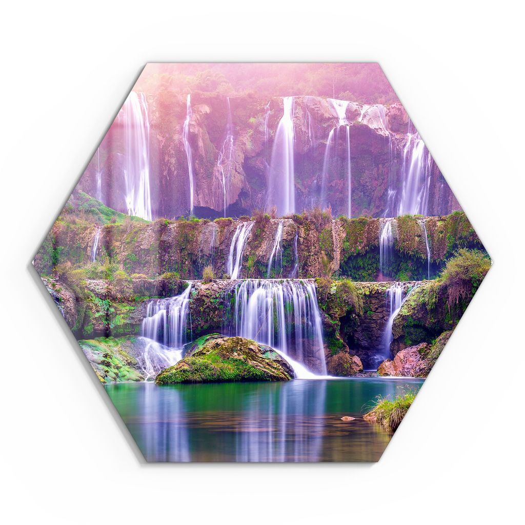 DEQORI Glasbild Echtglas 55x48 cm 'Terrassen-Wasserfälle' Wandbild Bild modern Deko