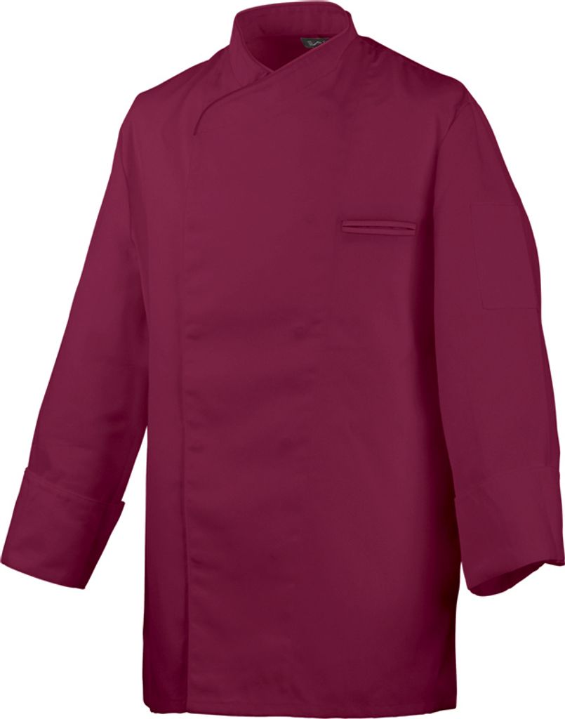 Koch-Jacke, langarm, Uni, mit Druckknöpfen, bordeaux, Größe XS : bordeaux : XS : 65% Polyester 35%Baumwolle 220 g/m²