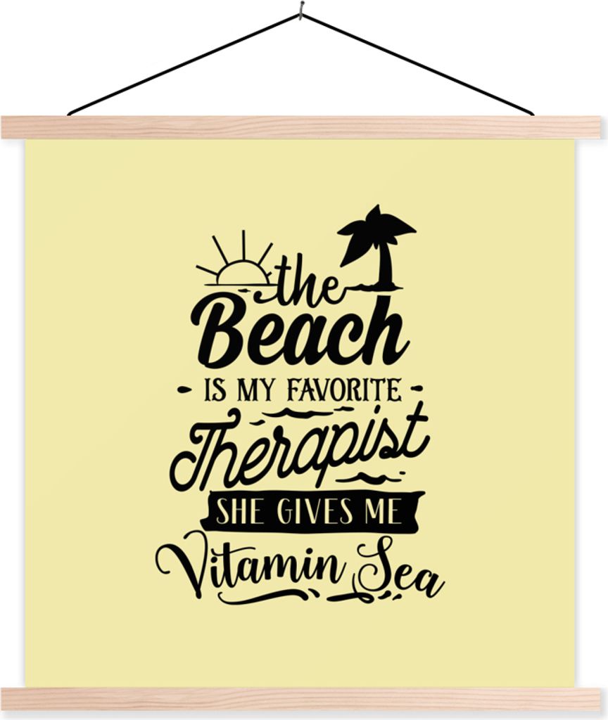 MuchoWow Textilposter Sommer - Zitate - Palme 40x40 cm mit holzfarbenen Rahmen - Posterleiste