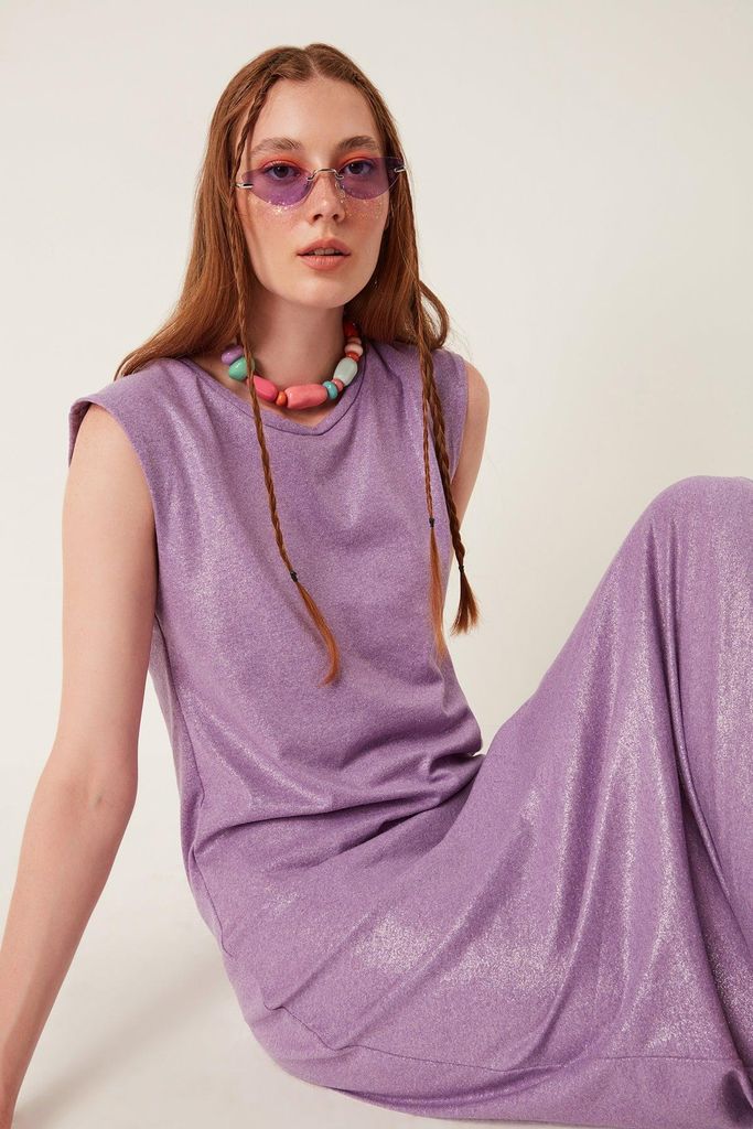 Midikleid aus schimmerndem Stoff, Purple, M