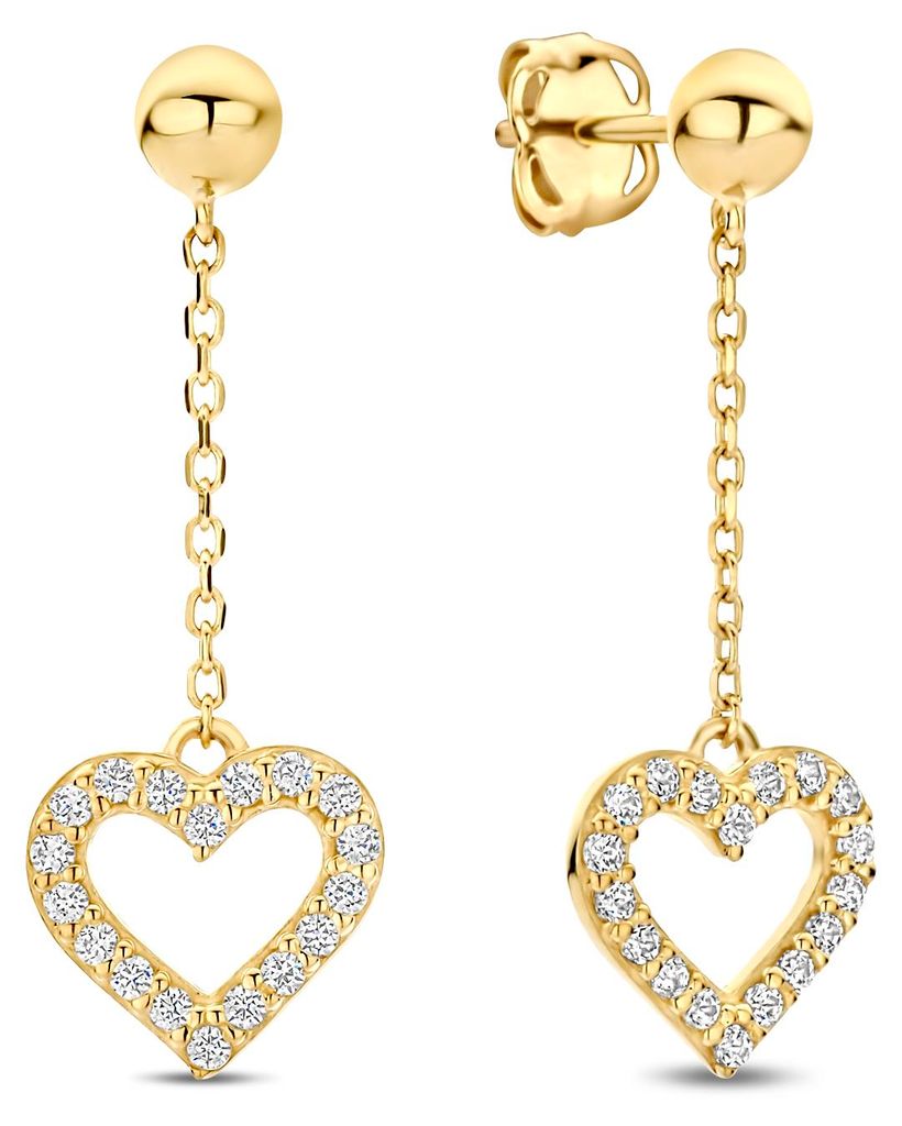 New Bling - 9NBG-0892 - 14K geelgouden Oorknoppen – Hart met Zirkonia – Dames Oorbellen