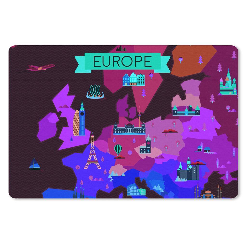 MuchoWow Mauspad Mousepad Karte - Europa - Architektur 27x18 cm - Mousepads - Maus Mat - Pad - Mausunterlage - Büroartikel - Desk Matten