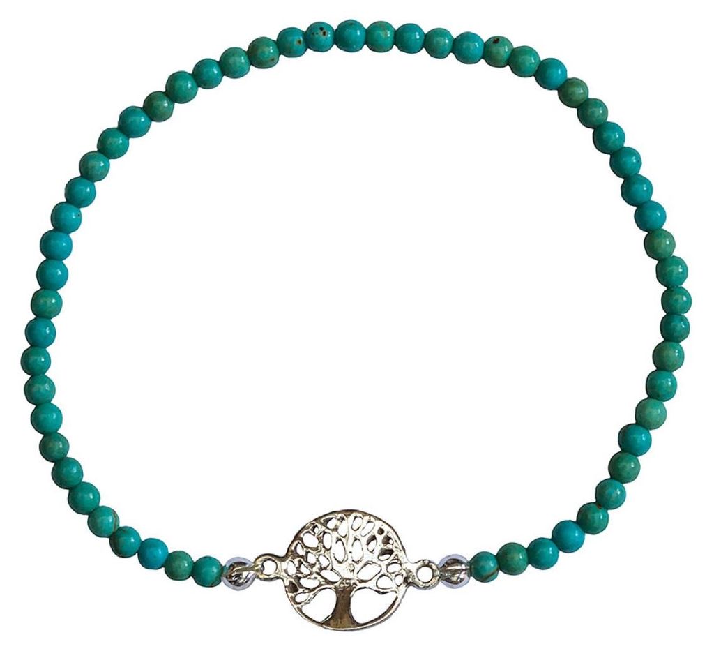 Armband "Baum des Lebens" 1,2cm Silber 925 mit Türkis Perlen 6cm elastisch
