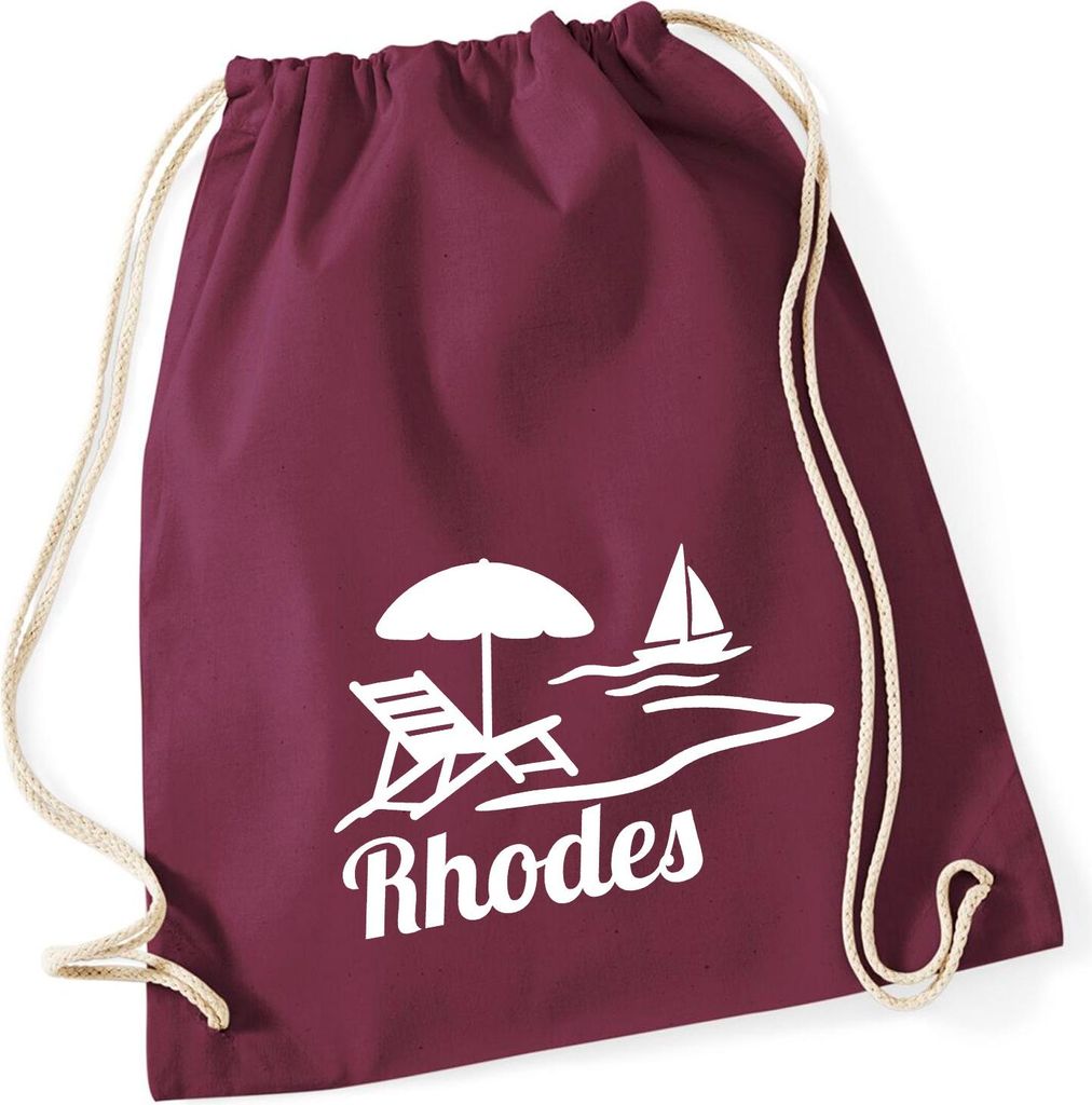 Huuraa Turnbeutel Rhodes Griechenland 12 Liter Burgundy Baumwolle Rucksack Geschenkidee
