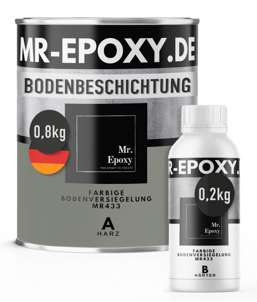 Mr. Epoxy Epoxidharz Bodenbeschichtung (1 kg, RAL 7023 Betongrau) - 2K Betonfarbe für Garagen, Keller & Werkstatt Boden - Flüssigkunststoff Epoxi...