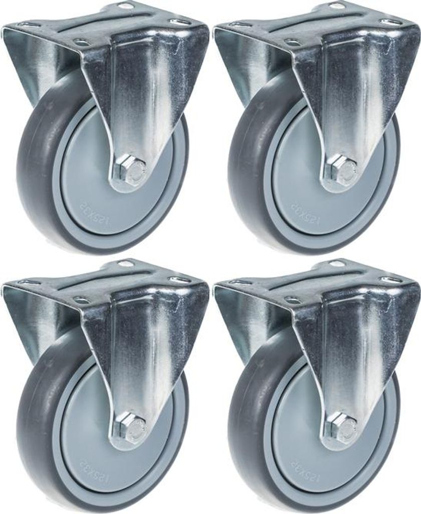 125mm 5" Rolle grau gummibereift feststehend stark 520kg Kapazität, 4er Set