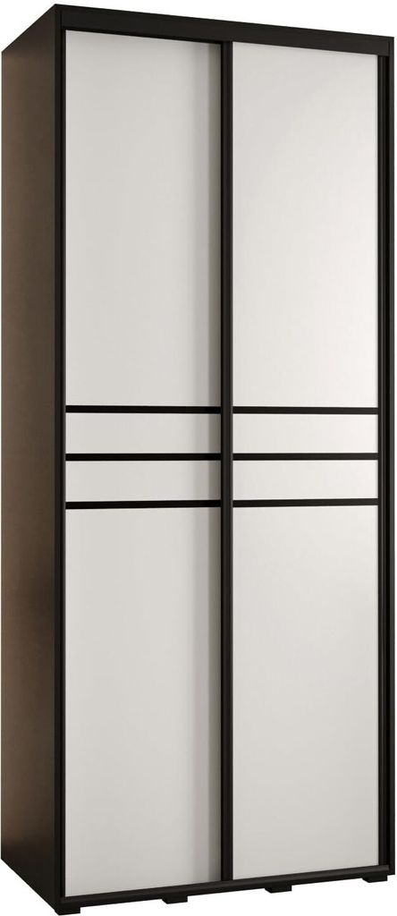 MEBLE KRYSPOL Cannes 10 Schrank mit 2 Schiebetüren - 205,2x110x45 cm - Schwarz Weiß Schwarz