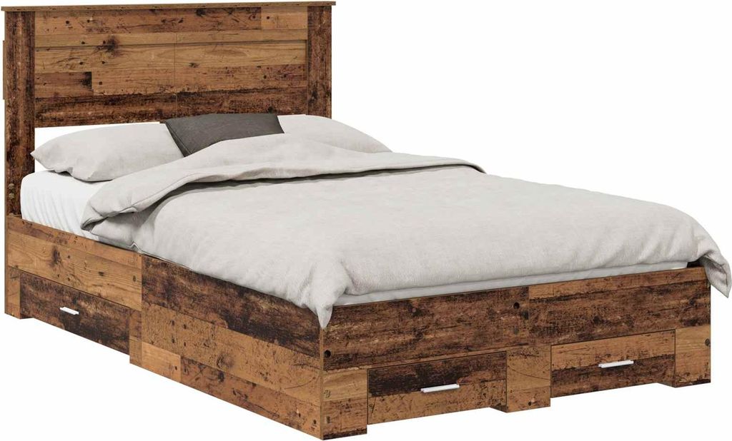 vidaXL Bettrahmen mit Kopfteil Altholz 120 x 190 cm Holzwerkstoff