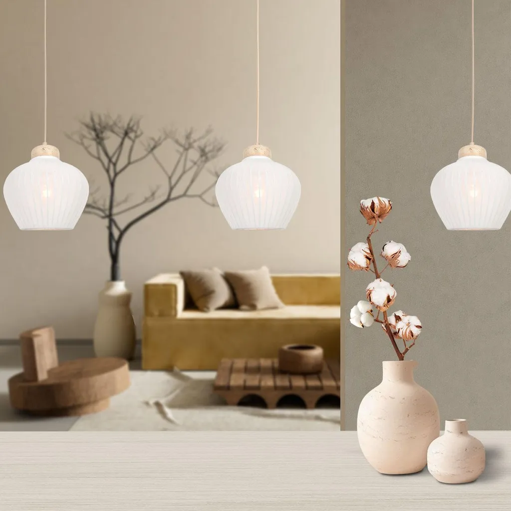 Lustre suspension en lin pierre crème Travino Ø 21cm pour intérieur
