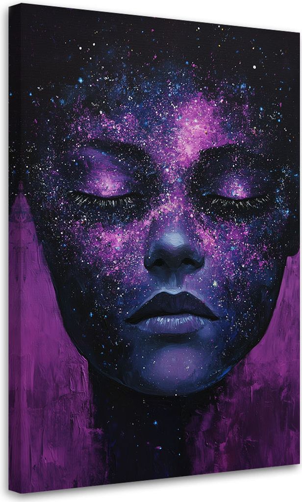Leinwandbild Frauengesicht Lila Abstrakt 60x90 Feeby Violett bild für die wand bereit zum aufhängen