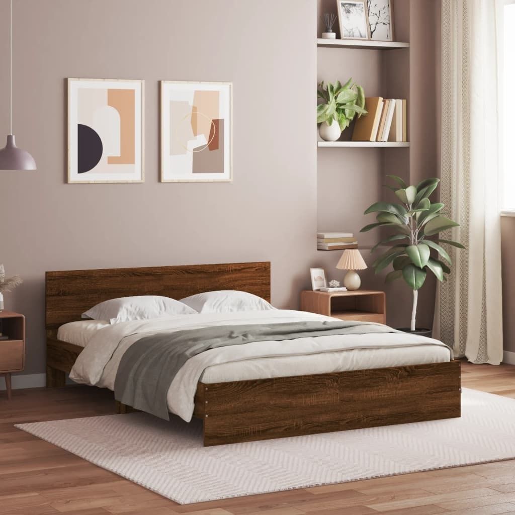Cloris DesignMöbel Bettgestell mit Kopfteil Braun Eiche-Optik 150x200 cm , Klassische Betten 2024 Neu