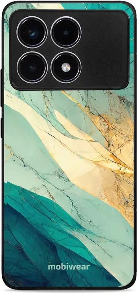 Handyhülle für Xiaomi Poco F6 Pro, Mobiwear Glossy Case, Türkis-Marmor