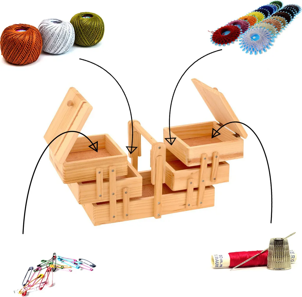 Boîte en bois 5 compartiments robuste avec poignée ergonomique - 13