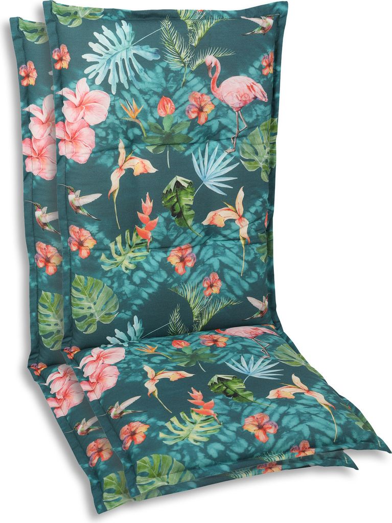 GO-DE Textil, Sesselauflage Mittellehner, 2er Set, Farbe: blau, Maße: 108 cm x 50 cm x 7 cm, Rueckenhoehe: 60 cm