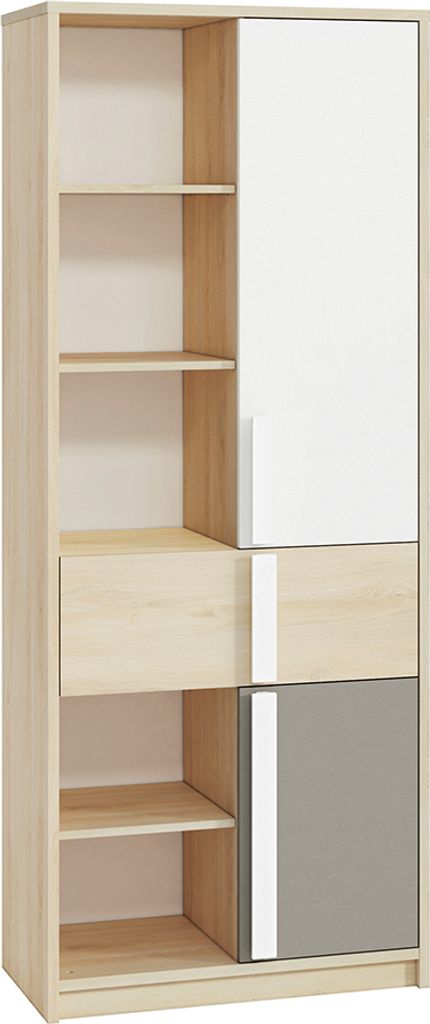 Kinderzimmer Regal Fjord Buche Nb. DARDA-131 mit Fronten in weiß und platingrau, B/H/T: ca. 80/199/40 cm