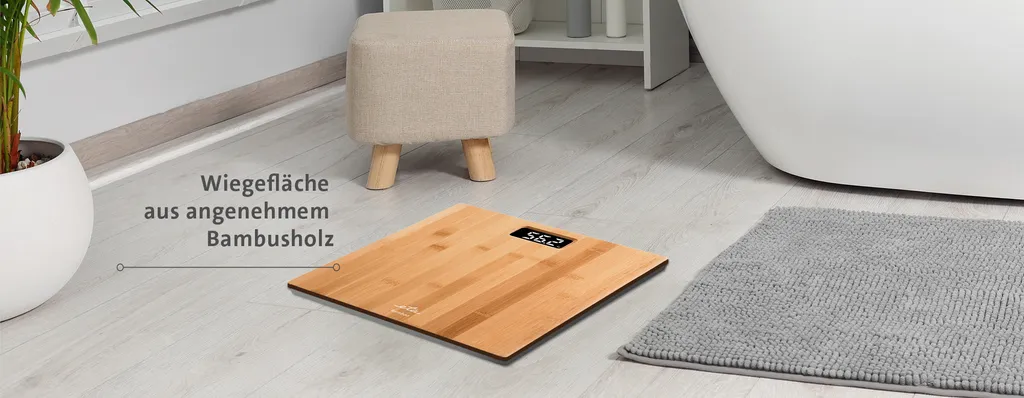 Balance de salle de bain en bois ETA Bamboo - Affichage LCD clair 180kg
