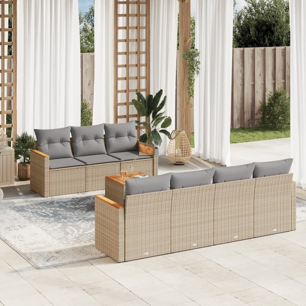Maison Exclusive - 8-tlg. Garten-Sofagarnitur mit Kissen Beige Poly Rattan