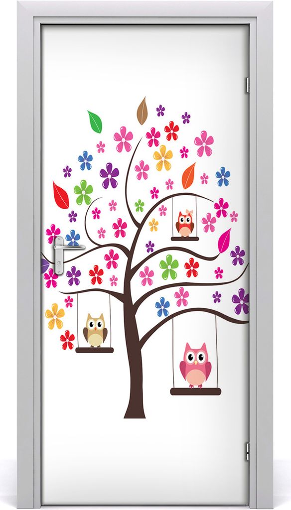 Tulup Türaufkleber 95x205 cm Dekorative Aufkleber Selbstklebend Wasserdichte Tapete Abnehmbar Schlafzimmer Wohnzimmer Wohnkultur - Eulen Schaukeln