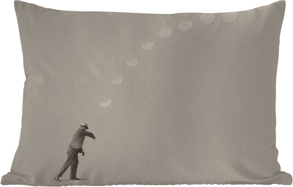 MuchoWow Outdoor Kissen - Jahrgang - Mond - Mensch - 50x30 cm - Wetterfest - Lounge Kissen - Sofa kissen - Wohnzimmer Dekoration