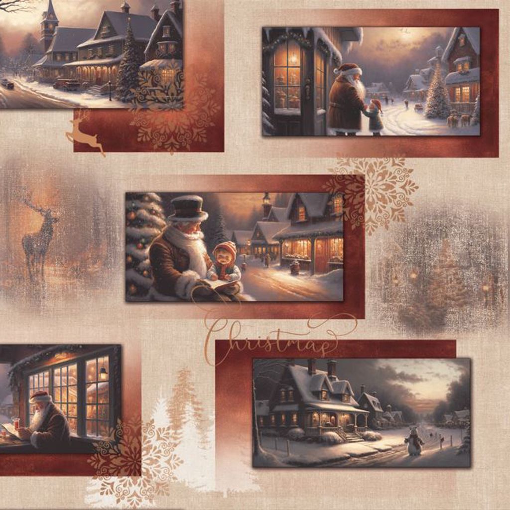 PVC Tischdecke FROSTY Weihnachten Christmas Wachstuch - Eckig - Länge & Breite wählbar - abwaschbare Tischdecke glatt glänzend beige braun, Grö...