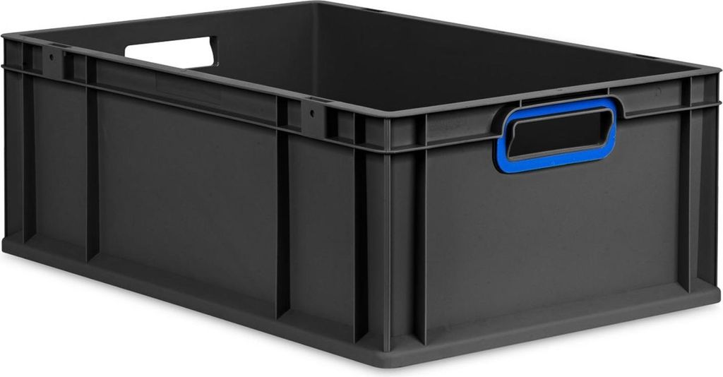 Eurobox NextGen Color | HxBxT 22x40x60cm | 44 Liter | Griffe blau offen | Verstärkter Boden | Schwarz | Eurobehälter, Transportbox, Transportbeh...