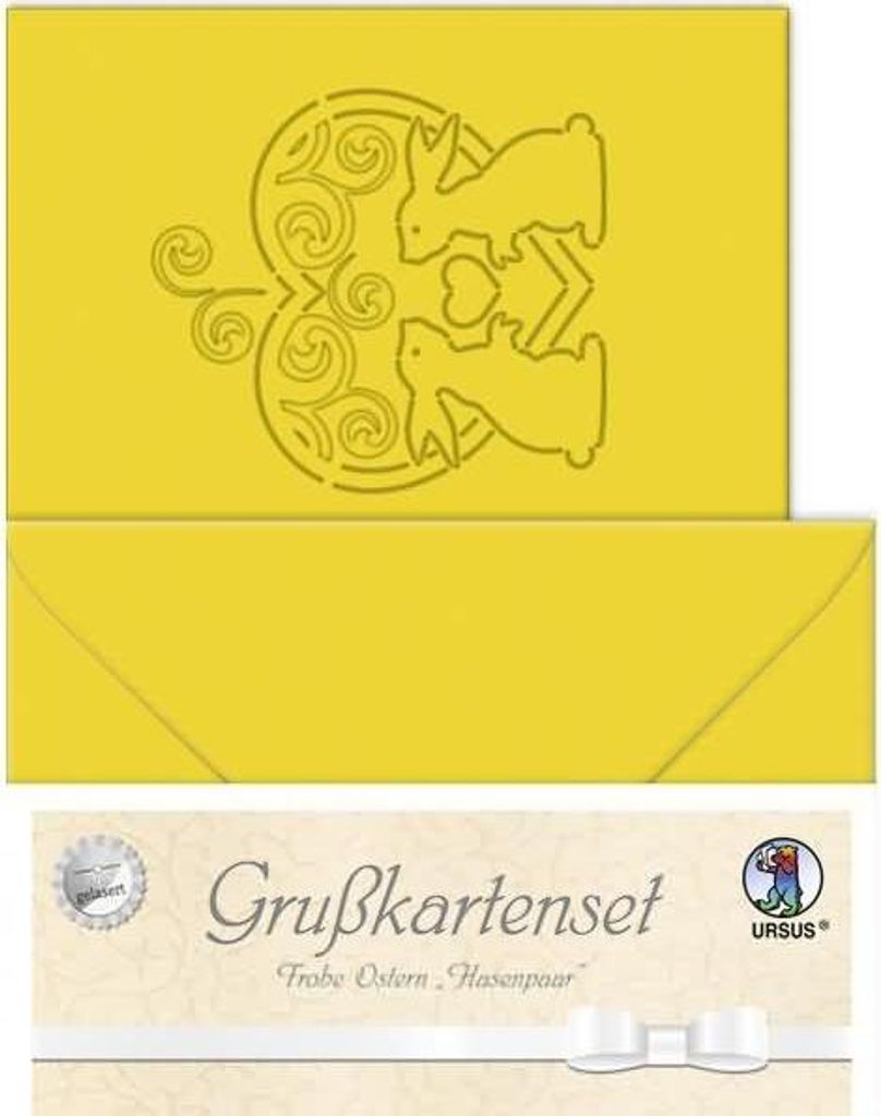 Grußkarten gelasert A6 'Frohe Ostern 'Hasenpaar' sonnengelb Produktbild 