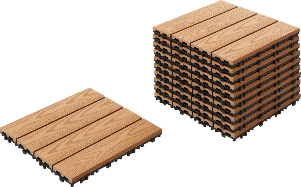 BELIANI Terrassenfliesen Set Hellbraun WPC 30x30 cm 11 Stück mit Klicksystem Holzoptik Modern Klickfliesen Balkonfliesen Bodenplatten für Außen ...