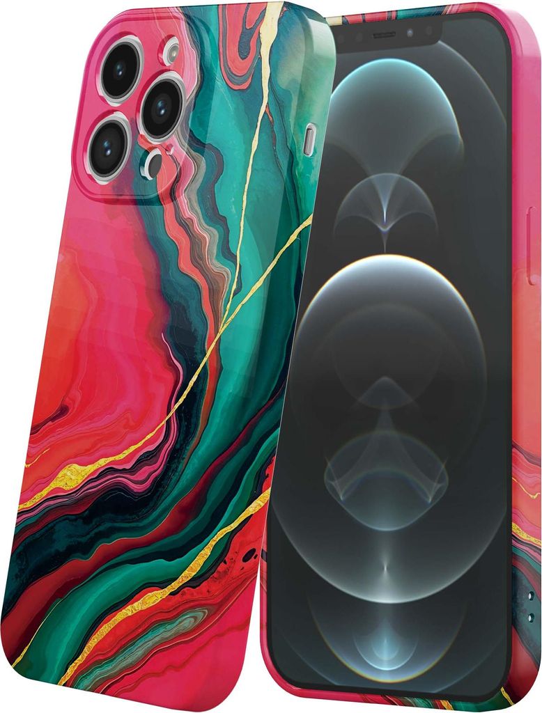 Smartphonica Handytasche geeignet für iPhone 12 Pro Max mit rot grünem Marmor Print - Flexible Softcase TPU - Backcover Case rot grün Marmor Design