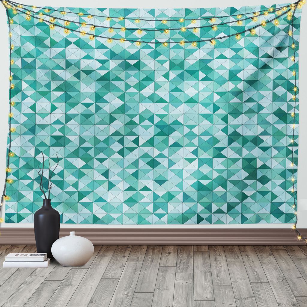 ABAKUHAUS Geometrisch Wandteppich, Dreieck-Mosaik-Form, Wohnzimmer Schlafzimmer Wandtuch Seidiges Satin Wandteppich, 150 x 100 cm, Teal Grün