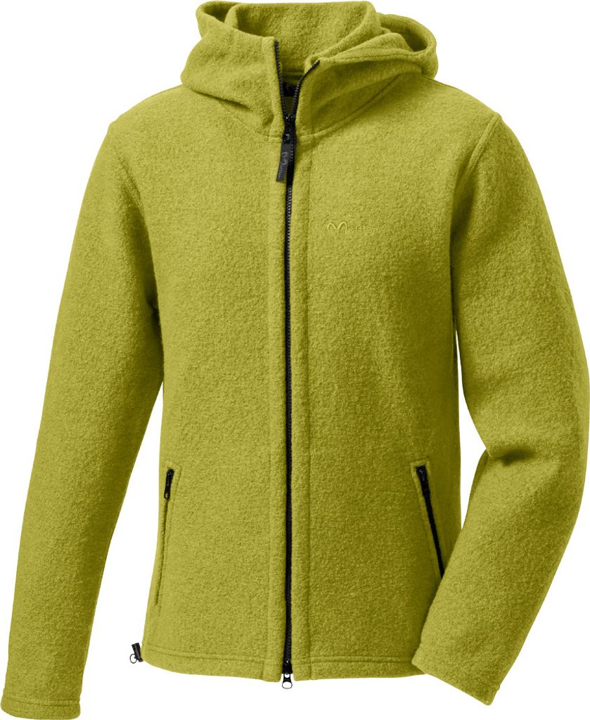 Mufflon Mu-Joe Jacke aus gewalkter Merino-Schurwolle mit Kapuze und 2-Wege-Reißverschluss kiwi Größe M