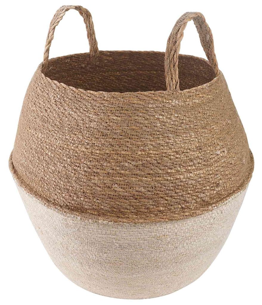 vidaXL Pflanzenkübel mit Griffen Weiß Ø 32 x 32 cm 100% Seegras